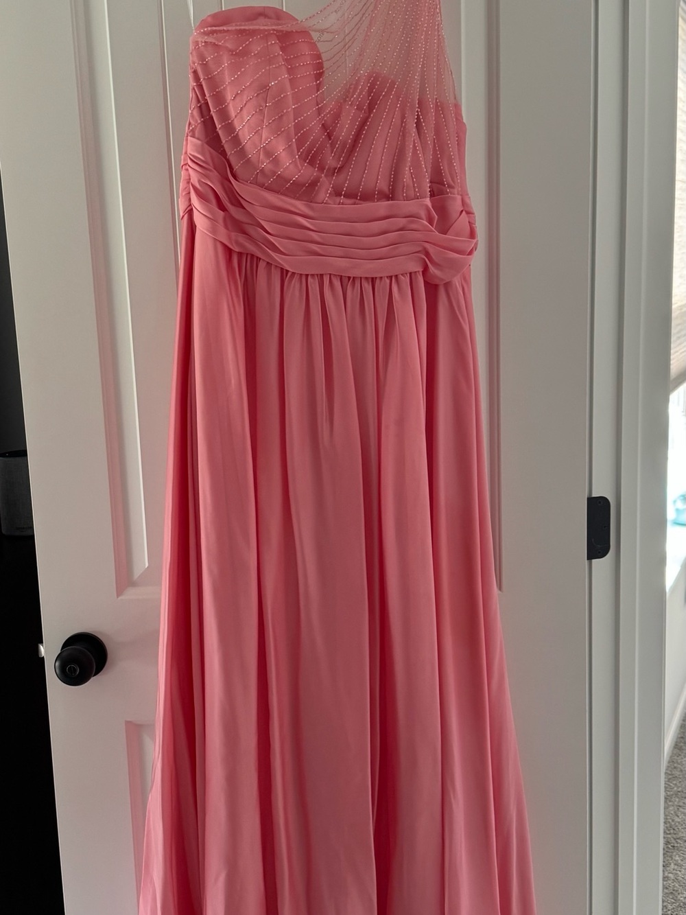 One-Shoulder Pink Chiffon bridesmaid Gown